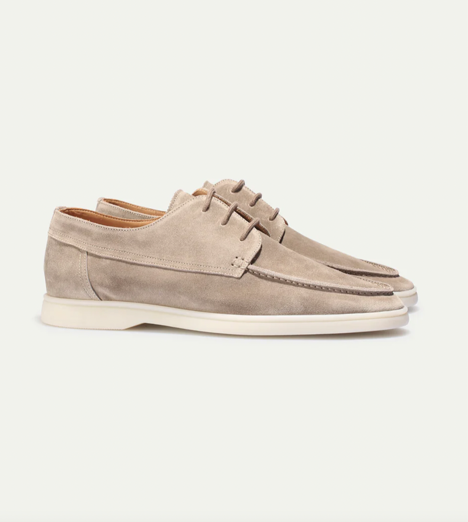 Men's Suede Loafers with Lace-Up Closure and Moc Toe