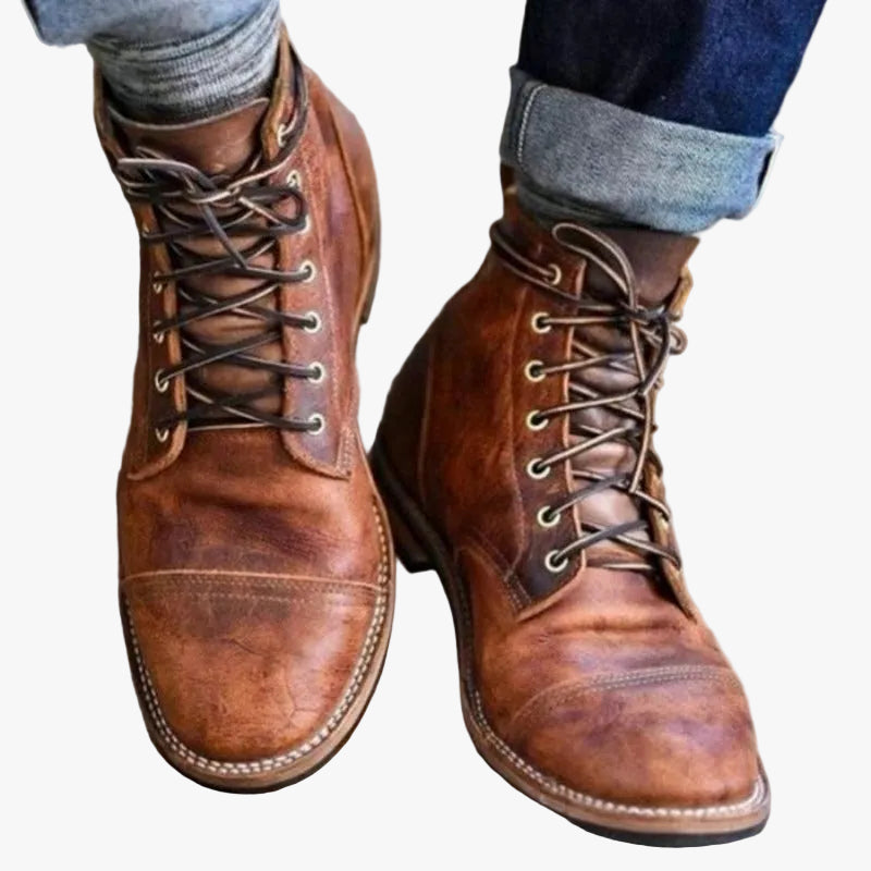 Men's Synthetic Ankle Boots with Lace-Up Front and Cap Toe