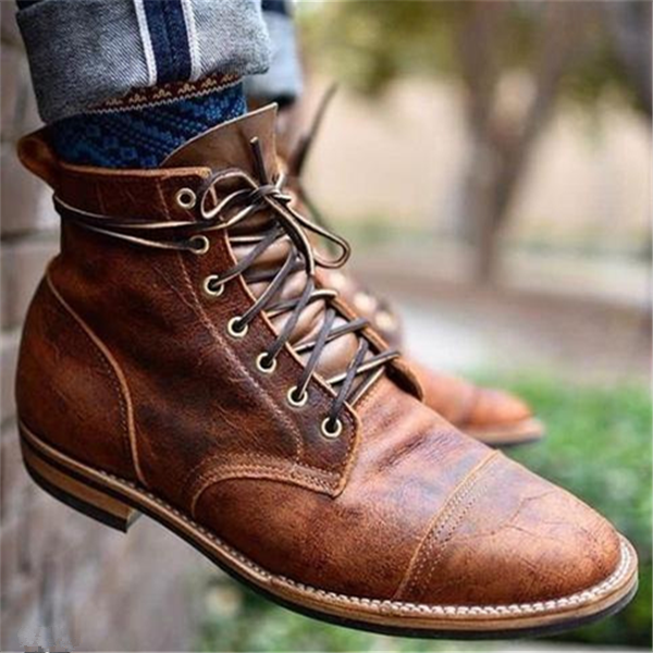 Men's Synthetic Ankle Boots with Lace-Up Front and Cap Toe