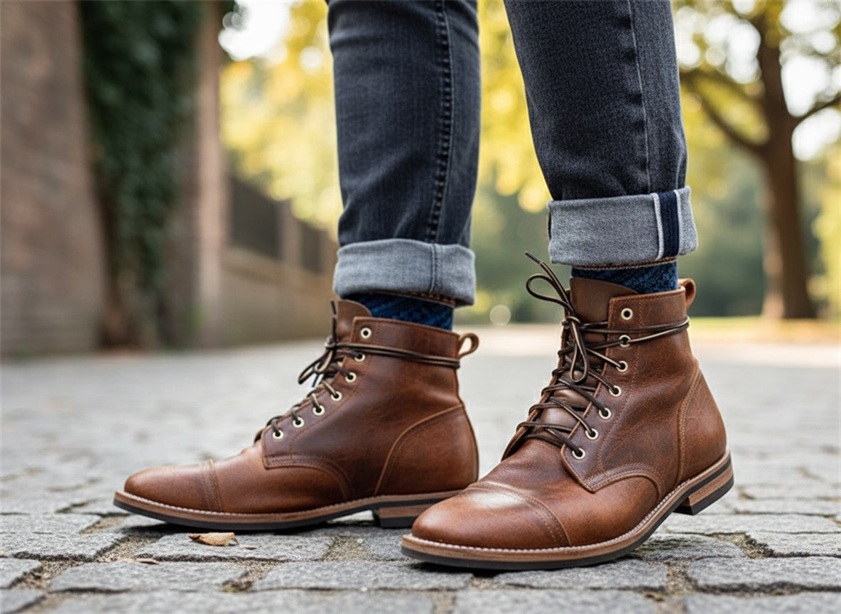 Men's Synthetic Ankle Boots with Lace-Up Front and Cap Toe