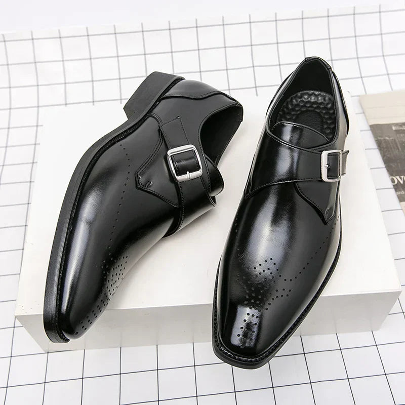 Men's Synthetic Dress Shoes with Monk Strap and Perforated Toe
