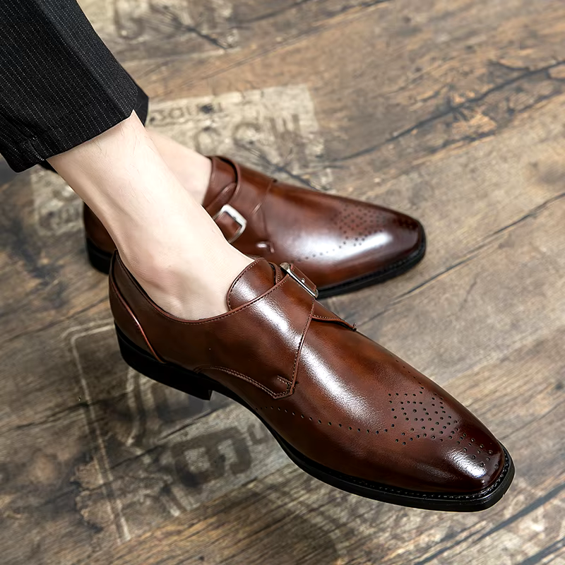 Men's Synthetic Dress Shoes with Monk Strap and Perforated Toe