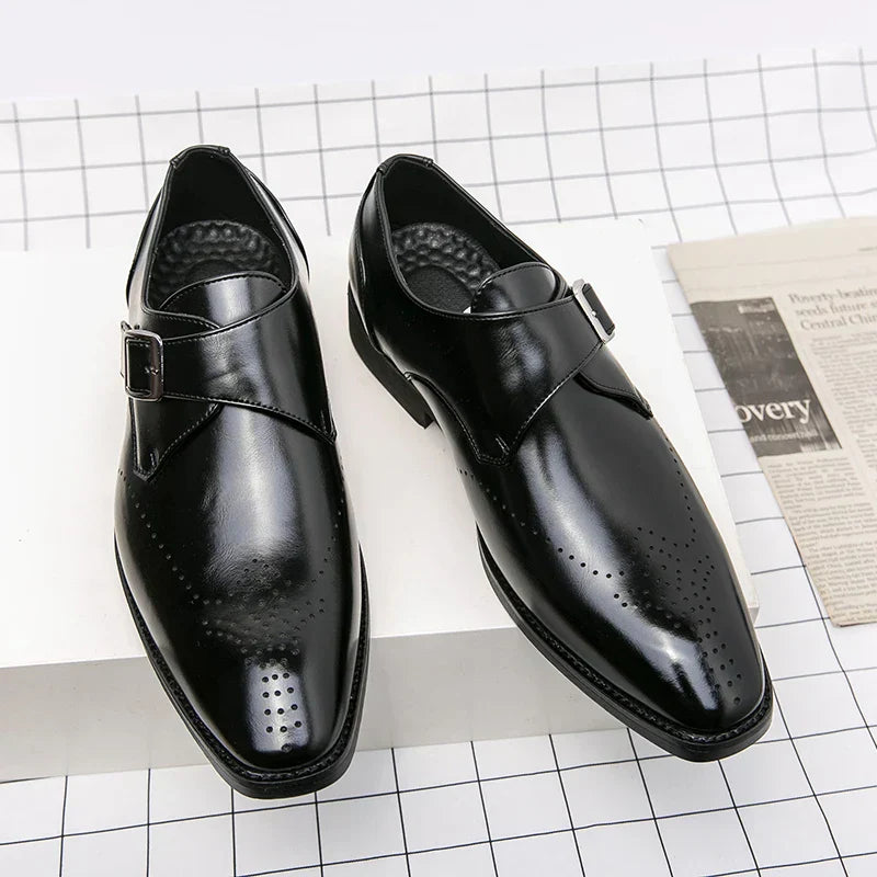 Men's Synthetic Dress Shoes with Monk Strap and Perforated Toe