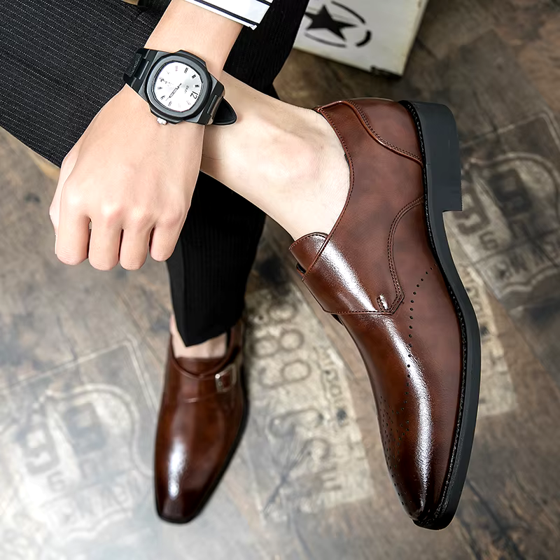 Men's Synthetic Dress Shoes with Monk Strap and Perforated Toe