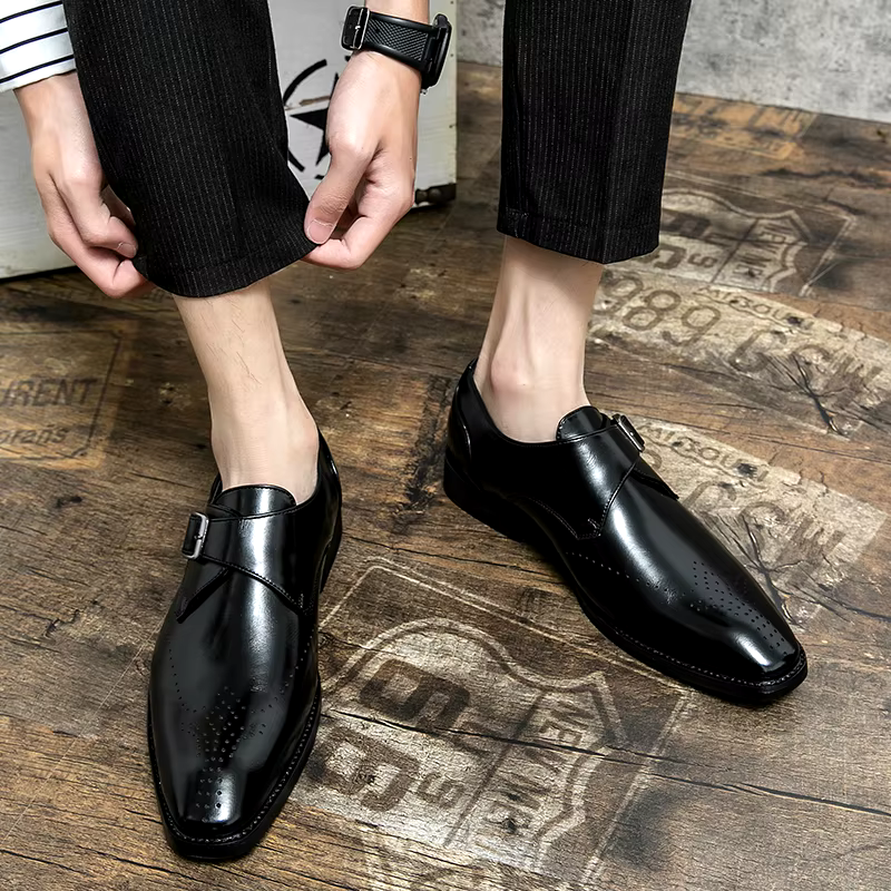 Men's Synthetic Dress Shoes with Monk Strap and Perforated Toe