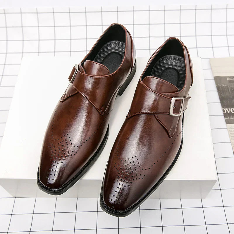 Men's Synthetic Dress Shoes with Monk Strap and Perforated Toe