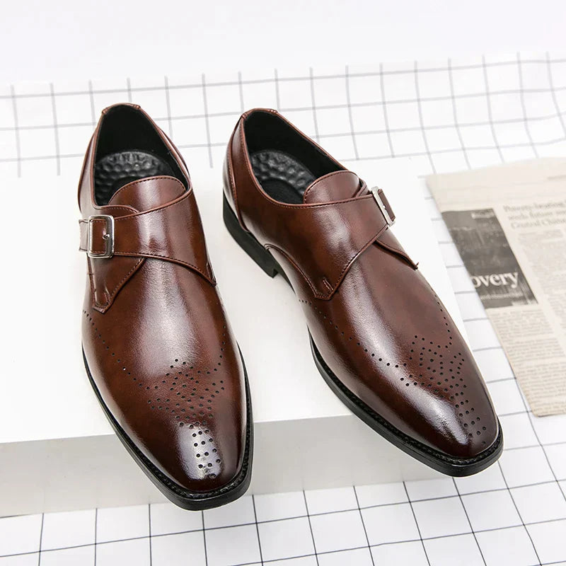Men's Synthetic Dress Shoes with Monk Strap and Perforated Toe