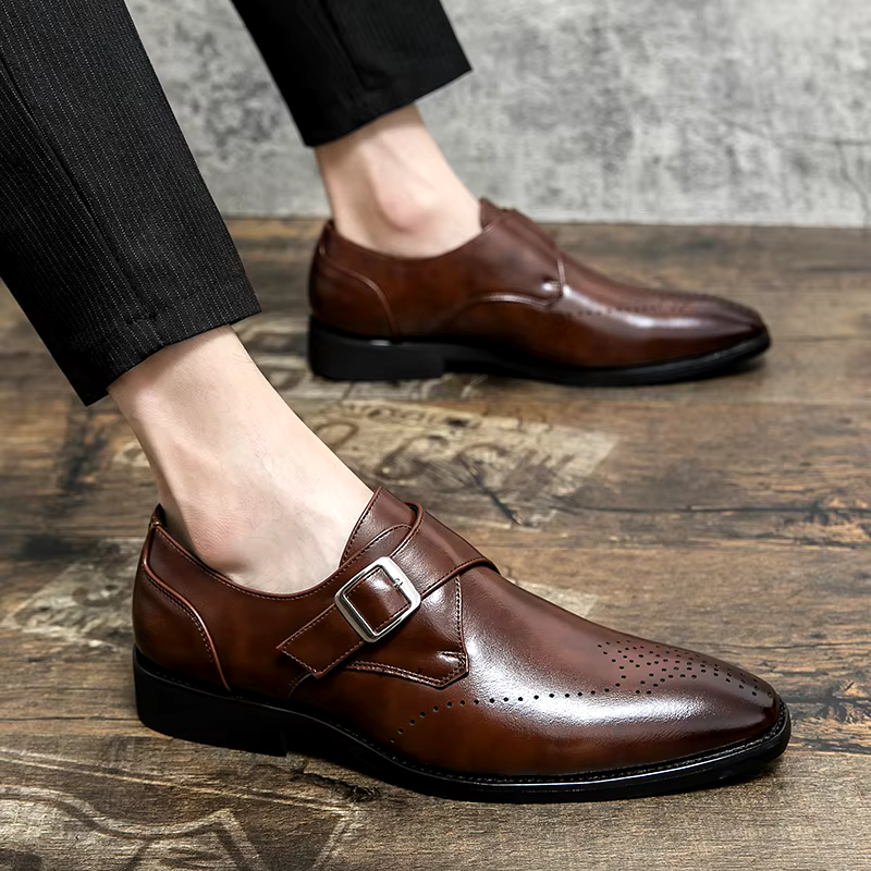 Men's Synthetic Dress Shoes with Monk Strap and Perforated Toe