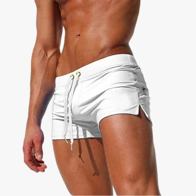 Men's Synthetic Swim Shorts with Drawstring and Side Slits