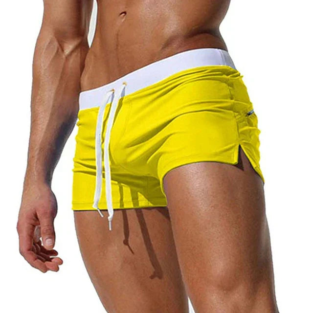 Men's Synthetic Swim Shorts with Drawstring and Side Slits