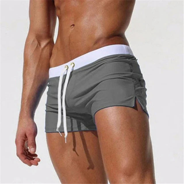 Men's Synthetic Swim Shorts with Drawstring and Side Slits