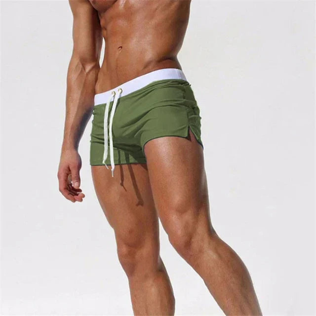 Men's Synthetic Swim Shorts with Drawstring and Side Slits