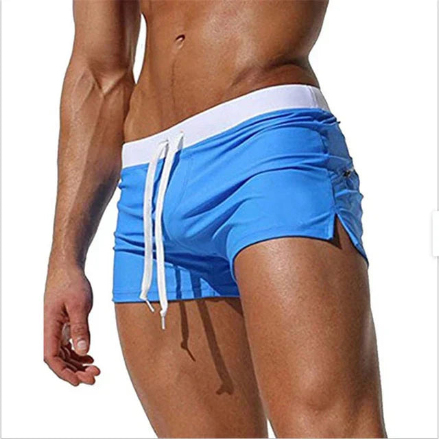 Men's Synthetic Swim Shorts with Drawstring and Side Slits
