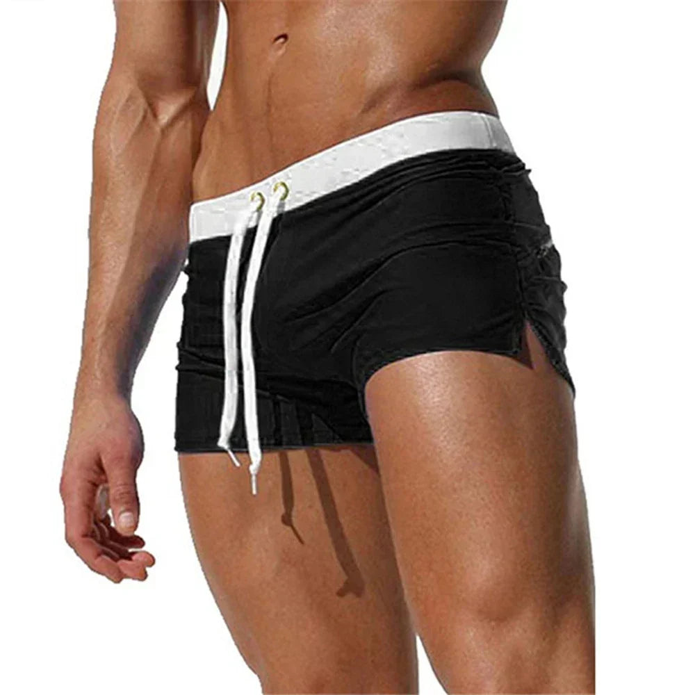 Men's Synthetic Swim Shorts with Drawstring and Side Slits