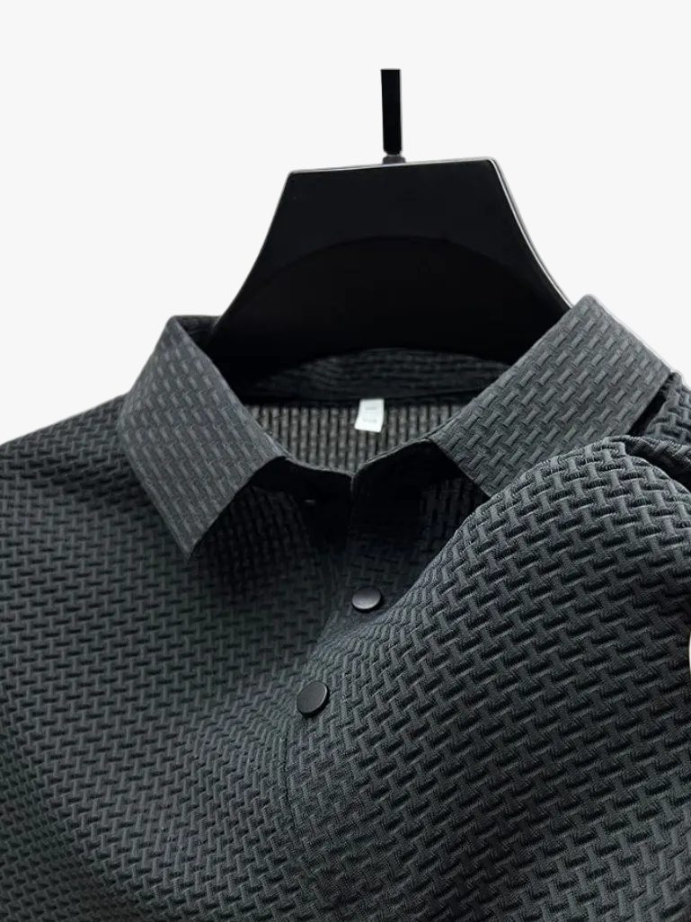 Men's Knit Polo Shirt with Spread Collar and Placket