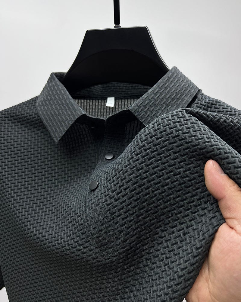 Men's Knit Polo Shirt with Spread Collar and Placket
