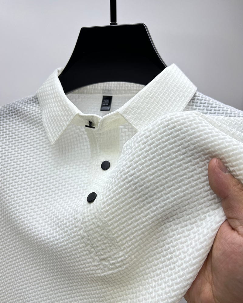 Men's Knit Polo Shirt with Spread Collar and Placket