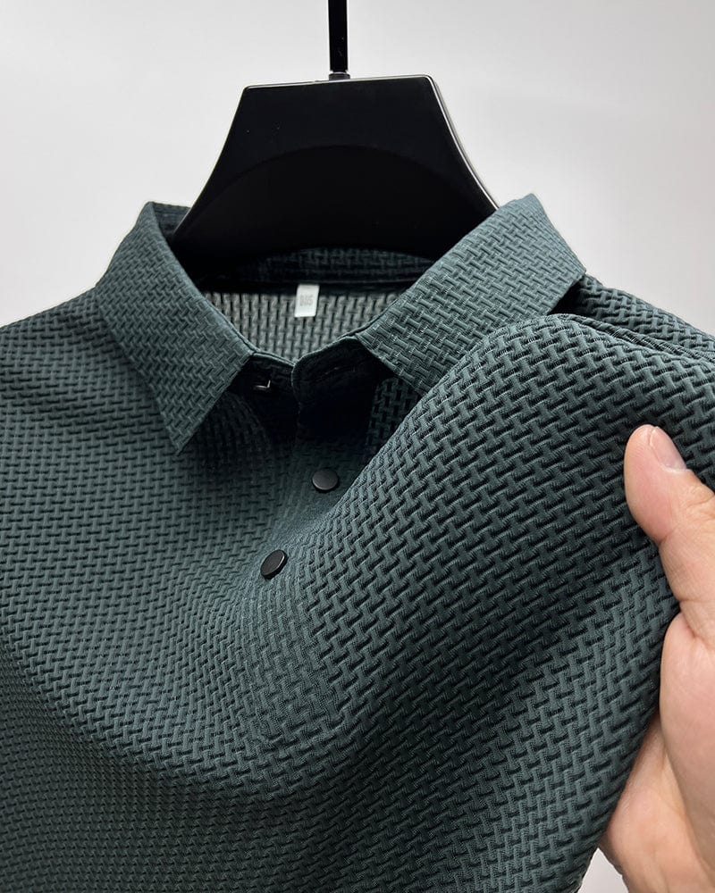Men's Knit Polo Shirt with Spread Collar and Placket