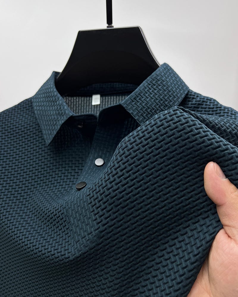 Men's Knit Polo Shirt with Spread Collar and Placket
