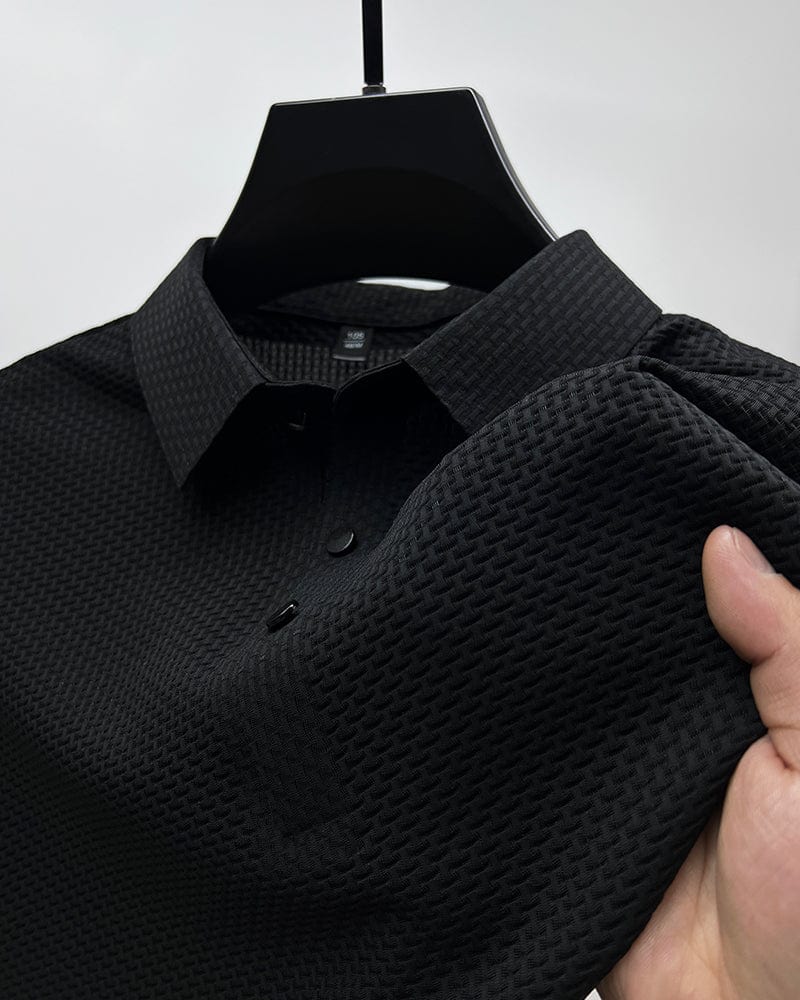 Men's Knit Polo Shirt with Spread Collar and Placket