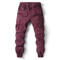 Men's Twill Cargo Jogger Pants with Zip Pockets and Drawstring Waist