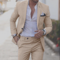 Men's Two-Piece Woven Suit with Notch Lapels and Pocket Square