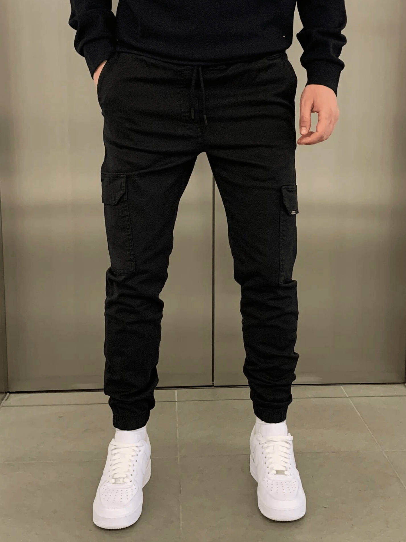 Men's Utility Twill Pants with Drawstring Waist and Cargo Pockets