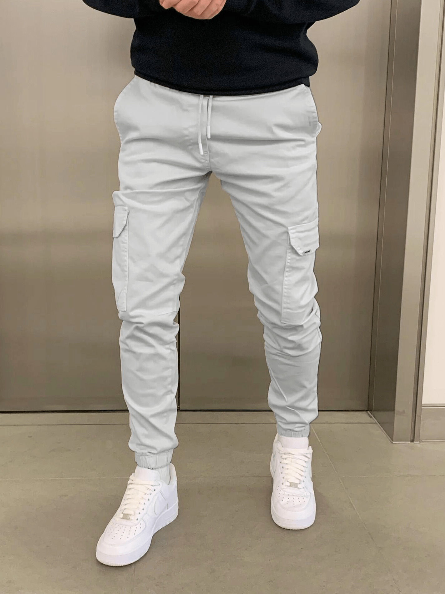 Men's Utility Twill Pants with Drawstring Waist and Cargo Pockets