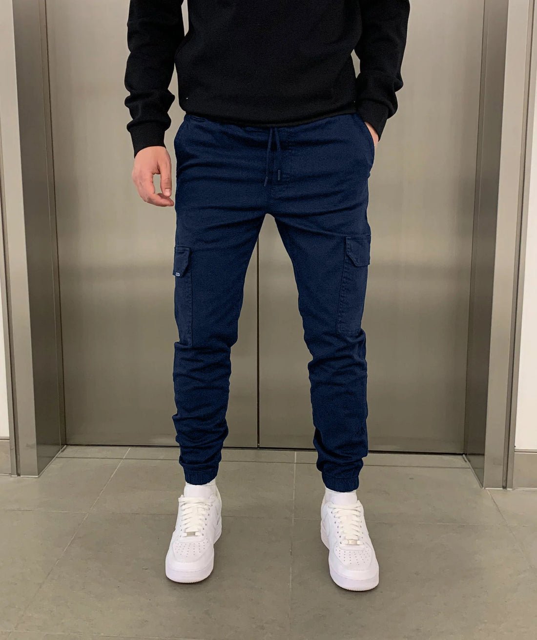Men's Utility Twill Pants with Drawstring Waist and Cargo Pockets