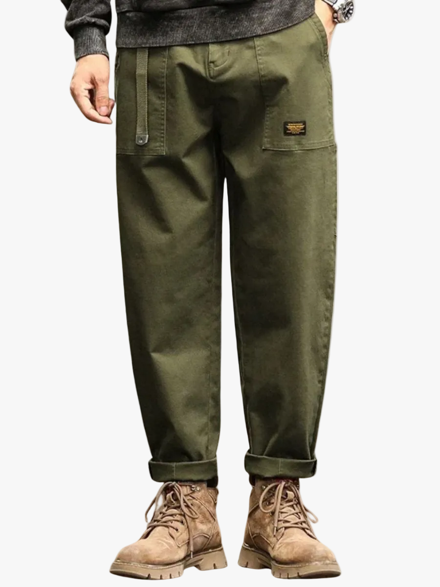 Men's Utility Twill Pants with Pleated Front and Flap Pocket