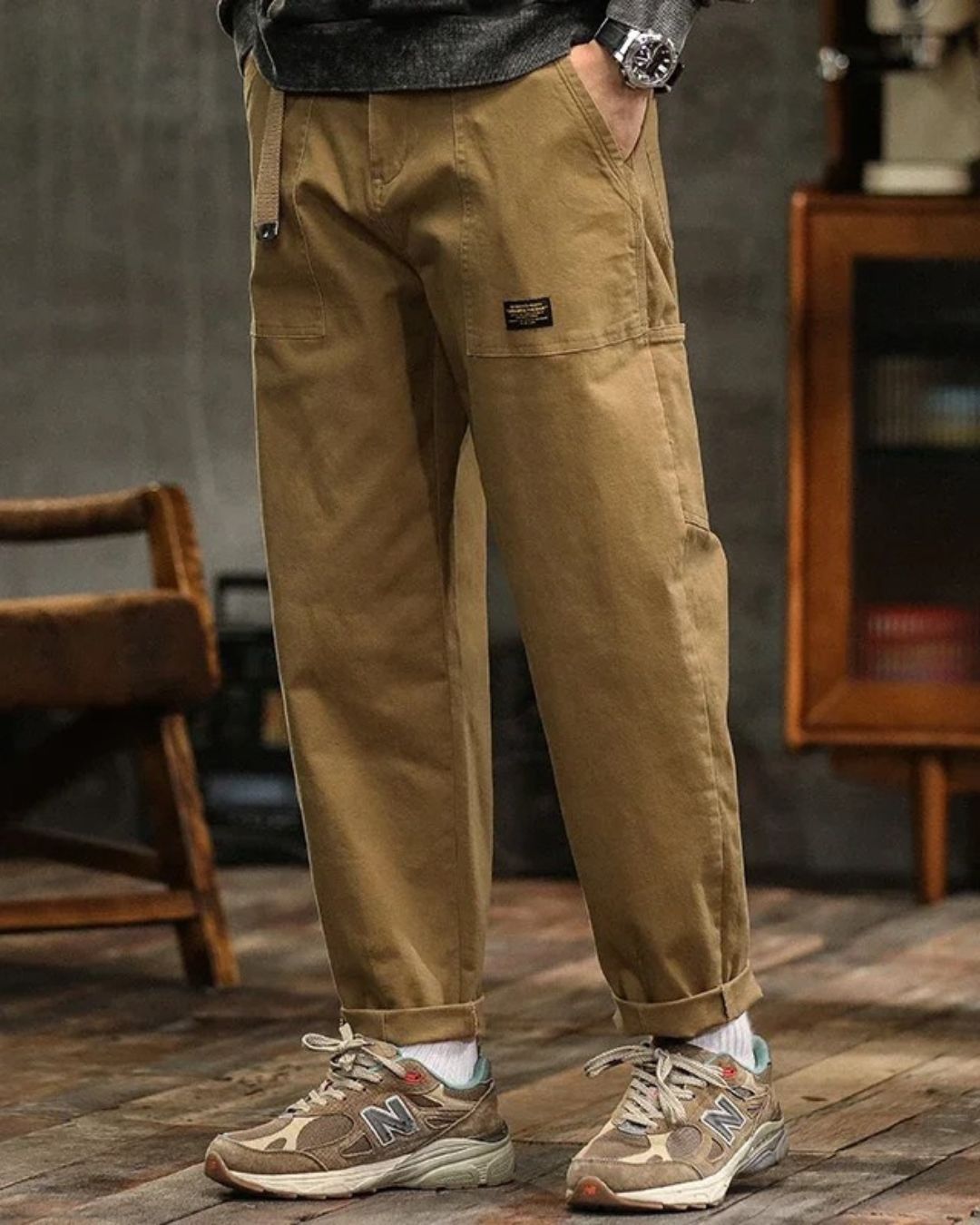 Men's Utility Twill Pants with Pleated Front and Flap Pocket