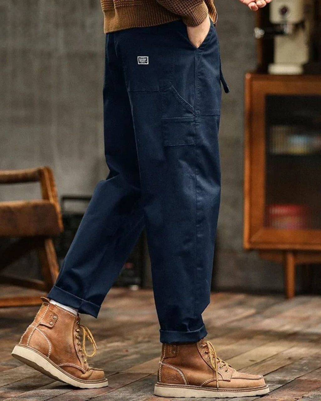 Men's Utility Twill Pants with Pleated Front and Flap Pocket
