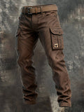 Men's Utility Woven Cargo Pants with Belt and Flap Pockets