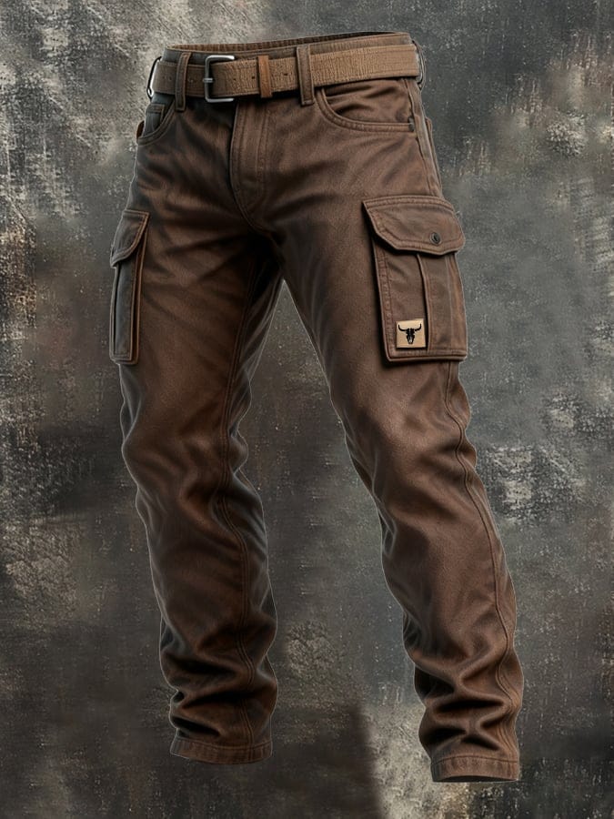 Men's Utility Woven Cargo Pants with Belt and Flap Pockets