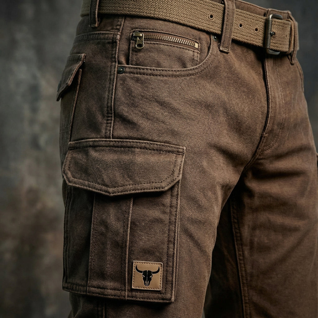 Men's Utility Woven Cargo Pants with Belt and Flap Pockets