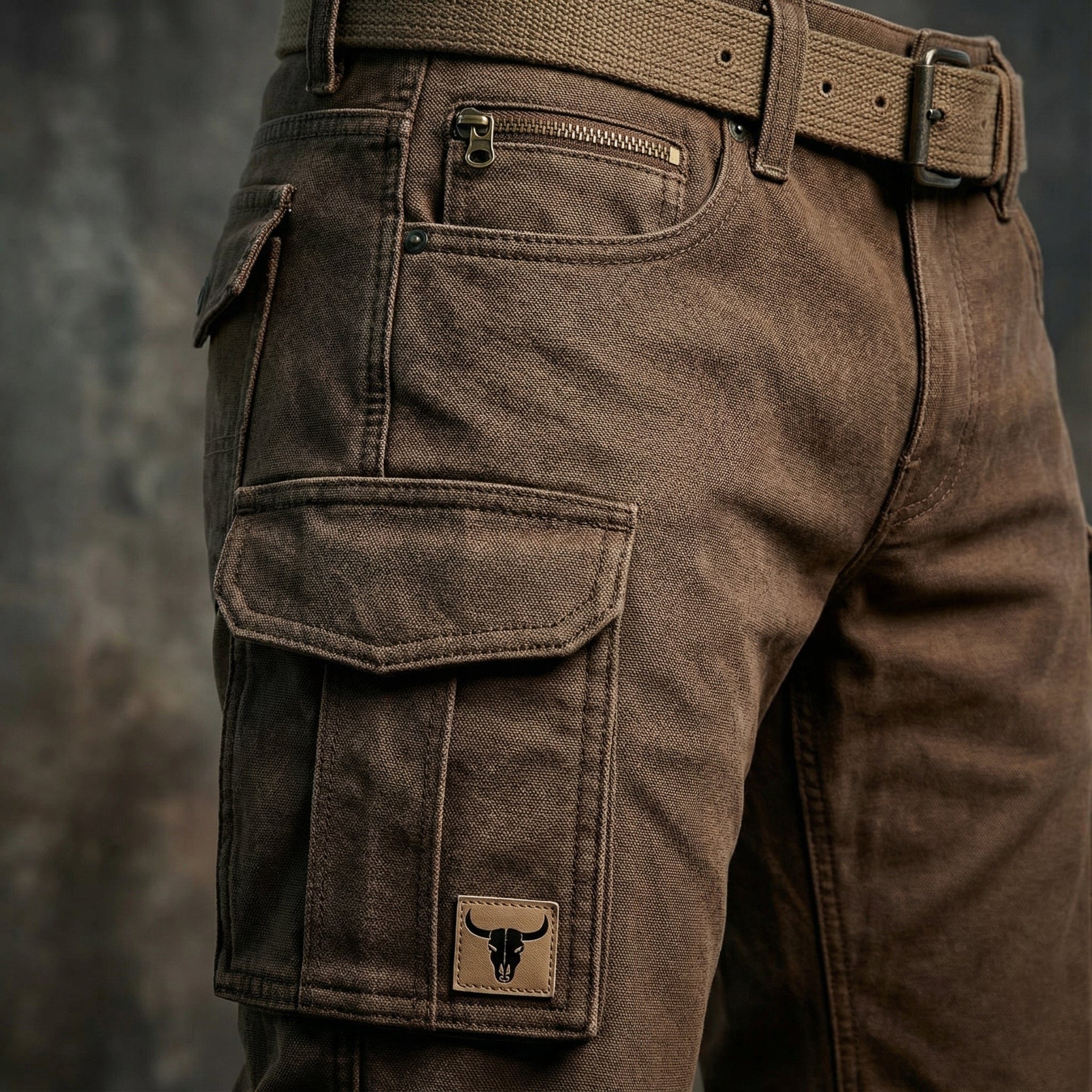 Men's Utility Woven Cargo Pants with Belt and Flap Pockets