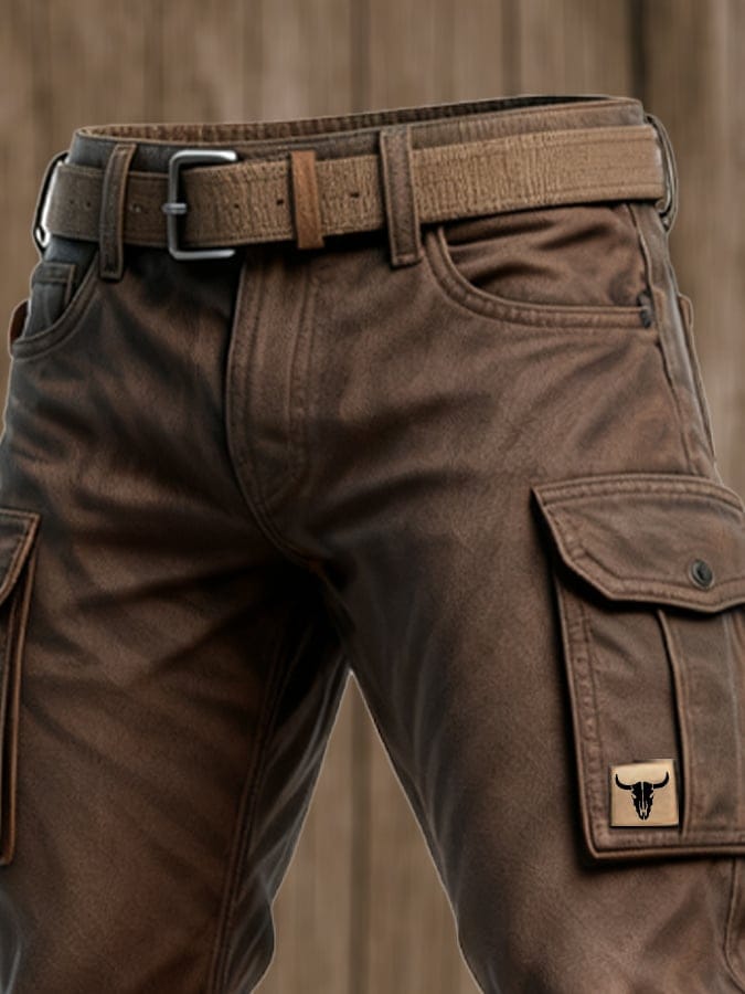 Men's Utility Woven Cargo Pants with Belt and Flap Pockets