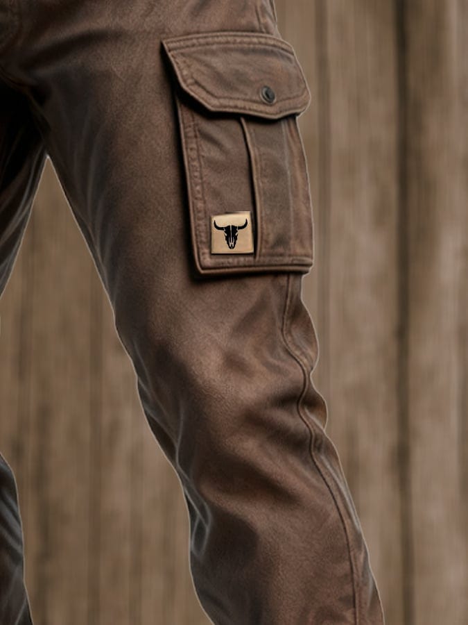 Men's Utility Woven Cargo Pants with Belt and Flap Pockets