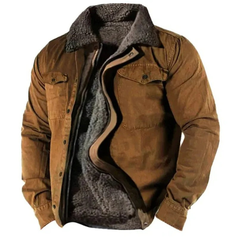 Men's Utility Woven Jacket with Sherpa-Style Lining and Snap Pockets