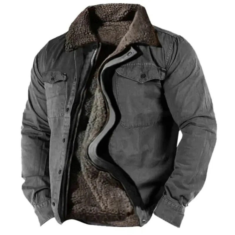 Men's Utility Woven Jacket with Sherpa-Style Lining and Snap Pockets