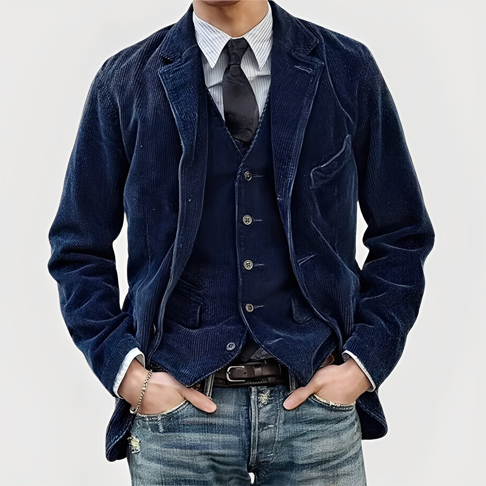 Men's Vintage-Style Corduroy Coat with Notch Lapels and Button Front