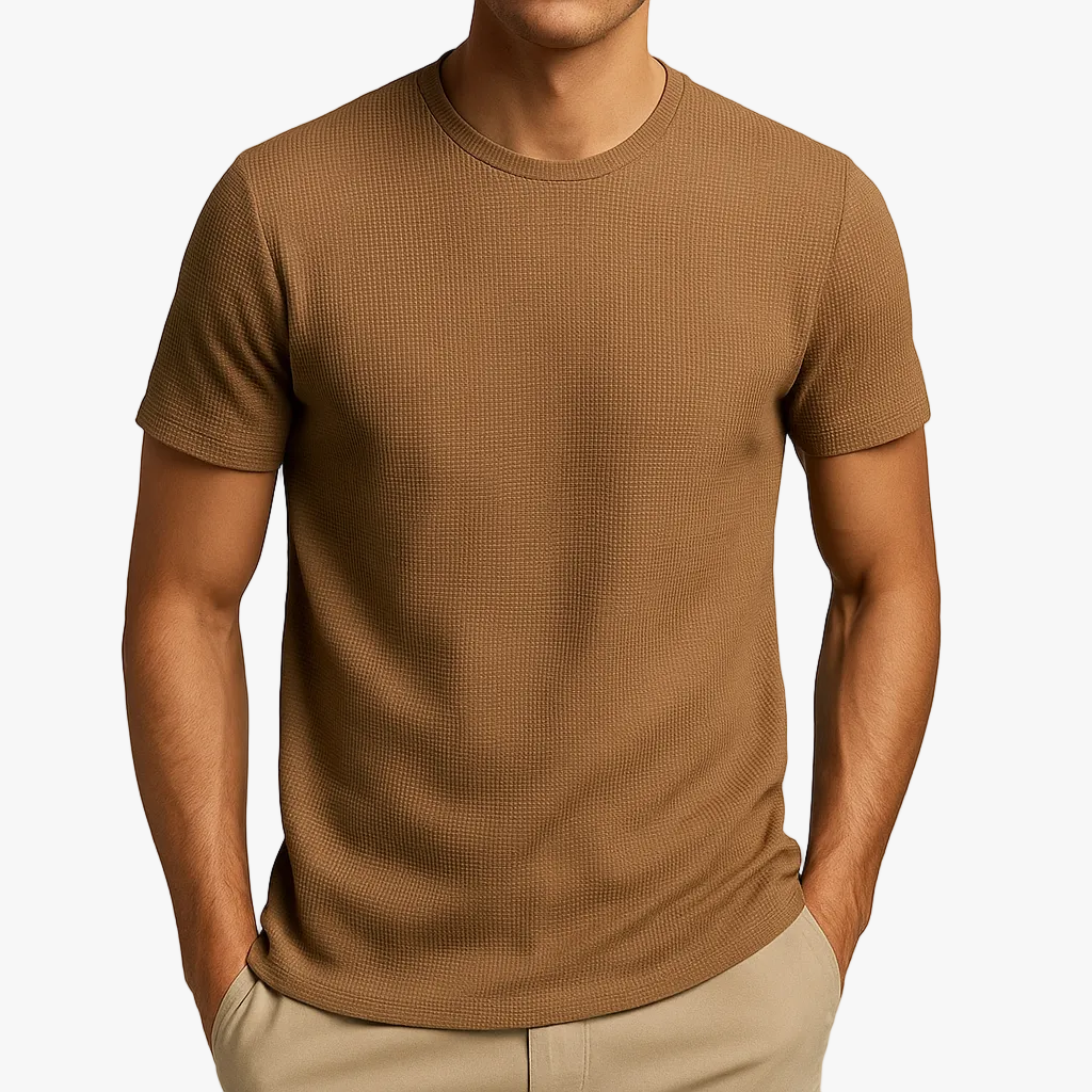 Men's Waffle-Knit Blend T-Shirt with Crew Neck and Short Sleeves