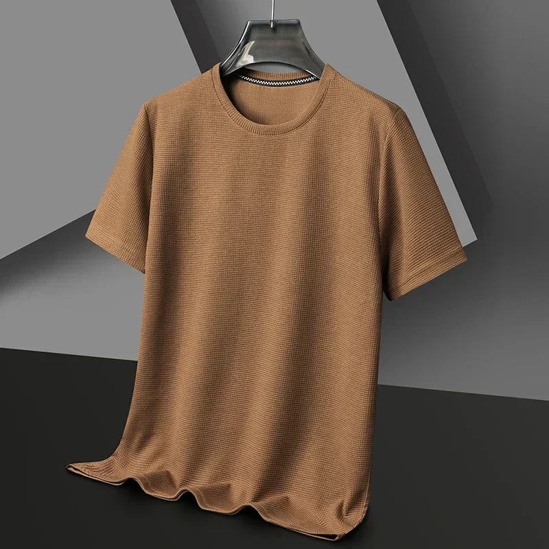 Men's Waffle-Knit Blend T-Shirt with Crew Neck and Short Sleeves