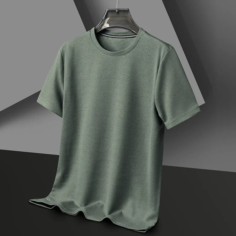 Men's Waffle-Knit Blend T-Shirt with Crew Neck and Short Sleeves