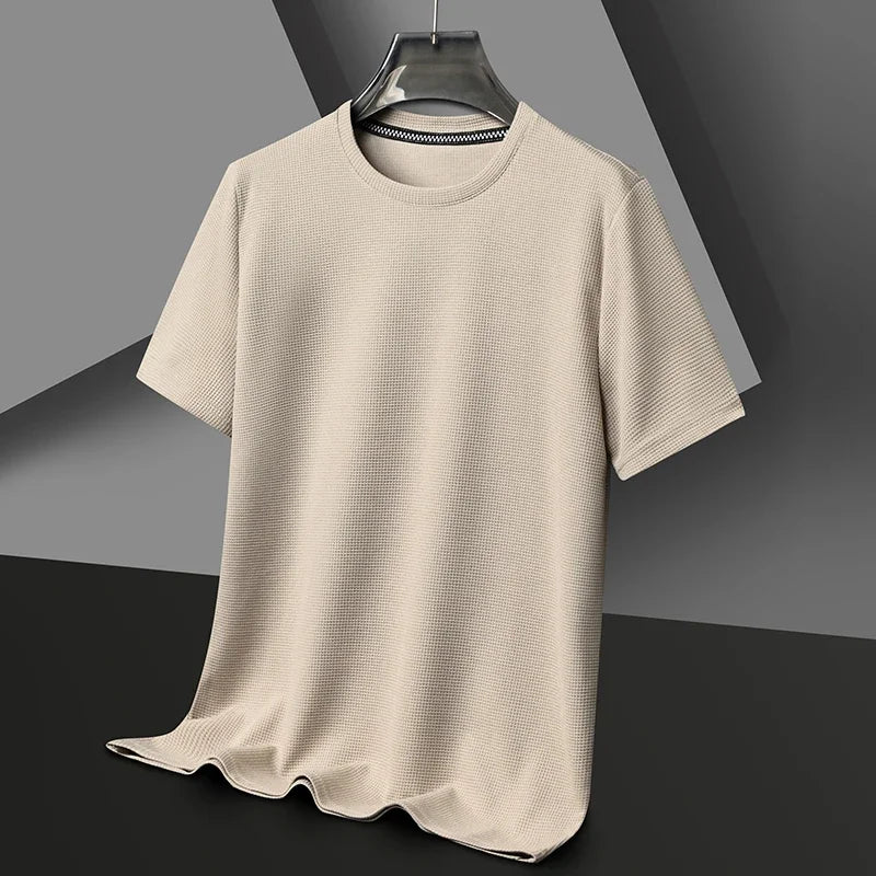 Men's Waffle-Knit Blend T-Shirt with Crew Neck and Short Sleeves