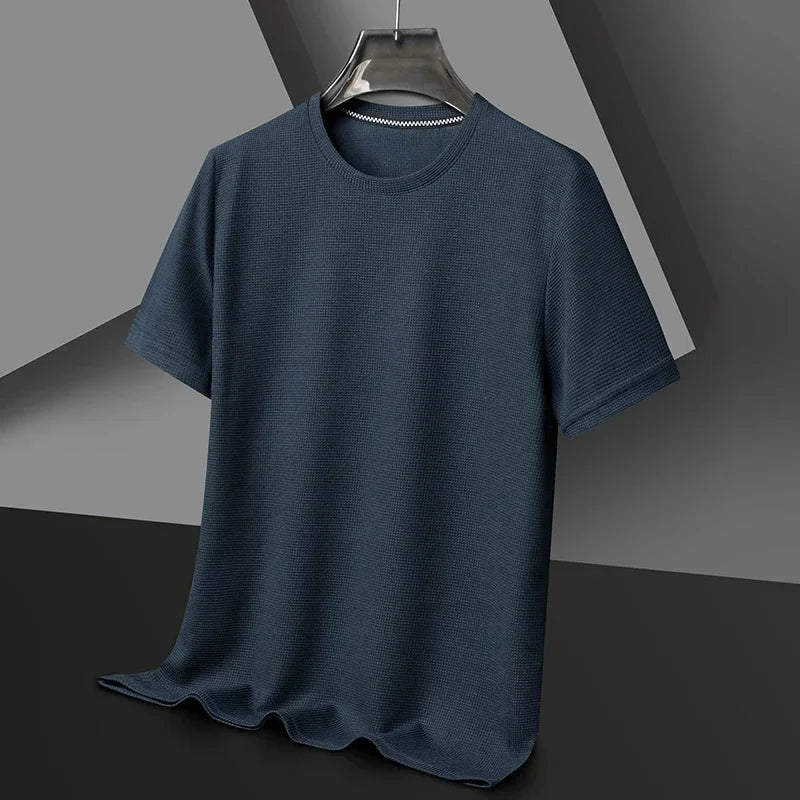 Men's Waffle-Knit Blend T-Shirt with Crew Neck and Short Sleeves