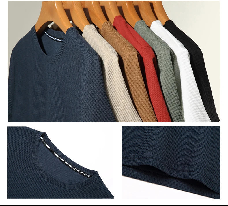 Men's Waffle-Knit Blend T-Shirt with Crew Neck and Short Sleeves