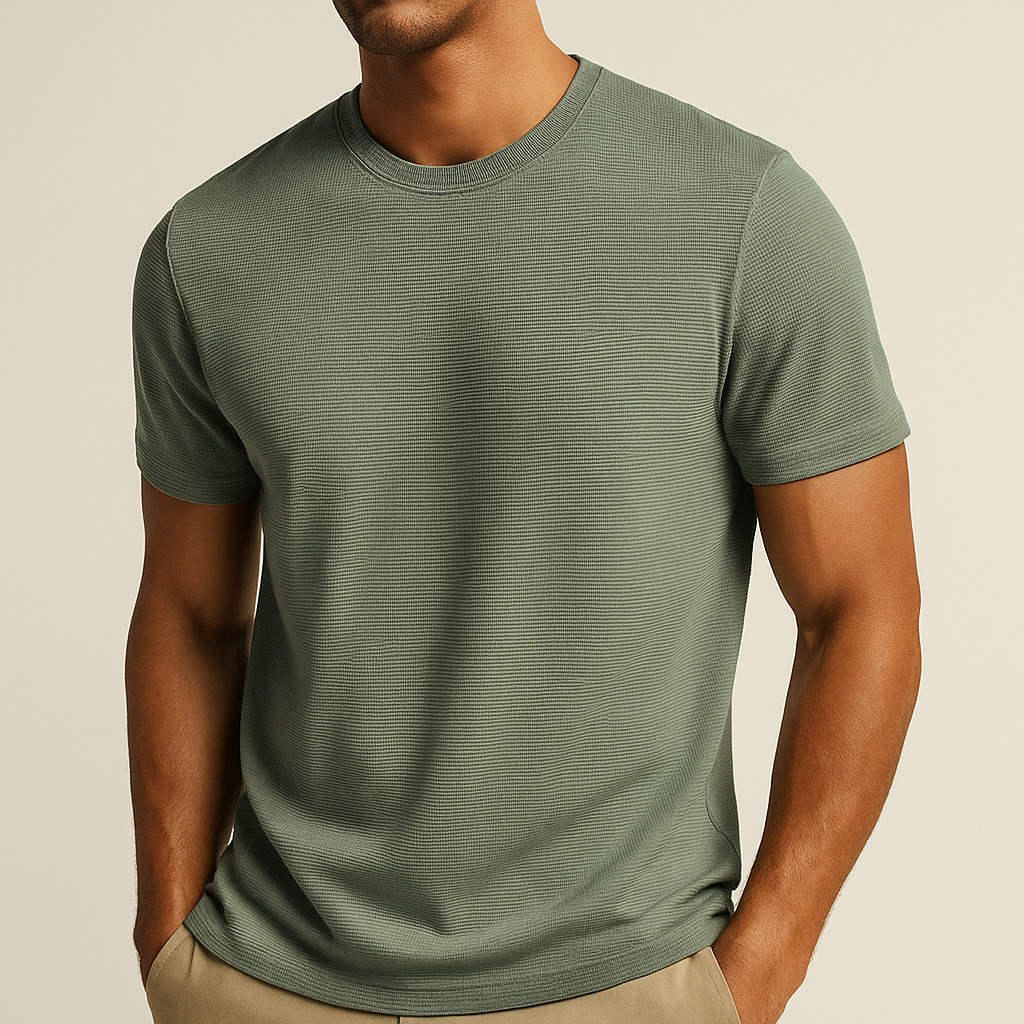 Men's Waffle-Knit Blend T-Shirt with Crew Neck and Short Sleeves