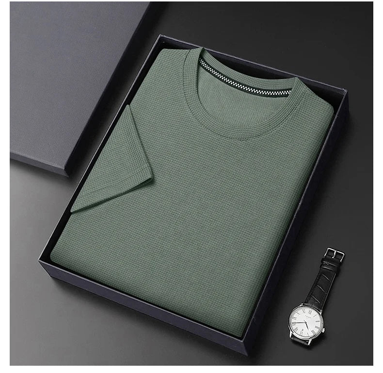 Men's Waffle-Knit Blend T-Shirt with Crew Neck and Short Sleeves