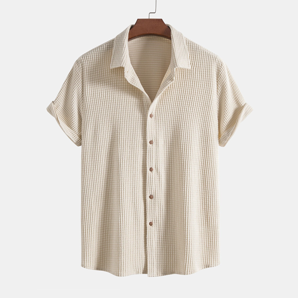 Men's Waffle-Knit Lounge Set with Button Shirt and Drawstring Shorts